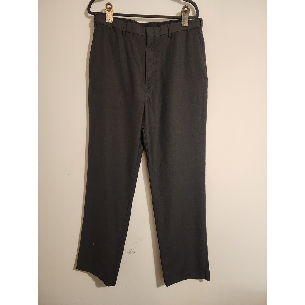 Haggar Mens Charcoal Grey Expandable Waist Dress Pants 36x34 Flat Front 616072